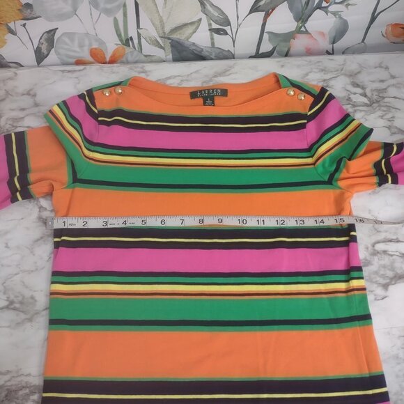 Lauren Ralph Lauren Stripes Retro Full Color 3/4 Sleeve Women‎ Small Blouse - Picture 6 of 9